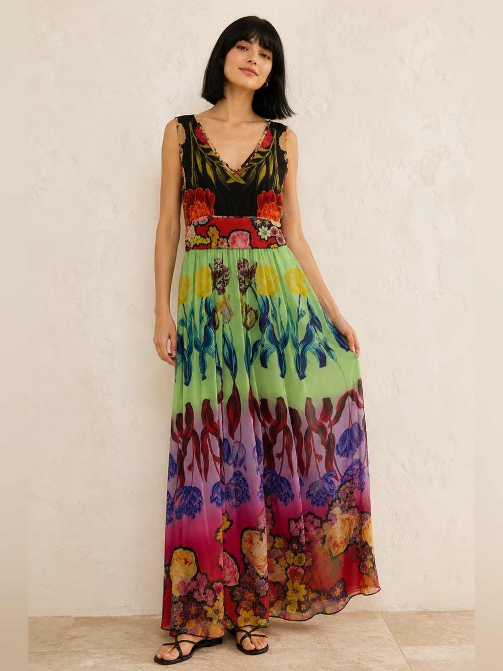 Desigual by Christian Lacroix Floral Mesh Maxi Dress Art Print Sleeveless EU 40